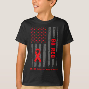 T-shirt Maladie Cardiaque Drapeau Américain Cœur Rouge Mal