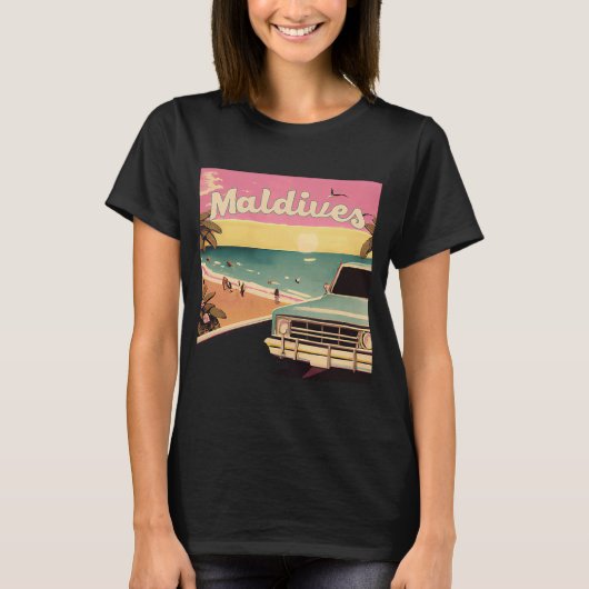 T-shirt Maldives Retro Beach Vacances Souvenir Maldives Su (Devant)