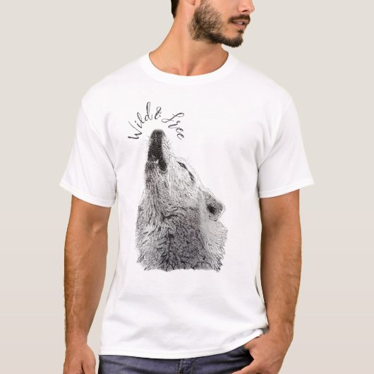 T-shirt Male Wild & Free Script Howling Wolf Beaux-Arts (Devant)