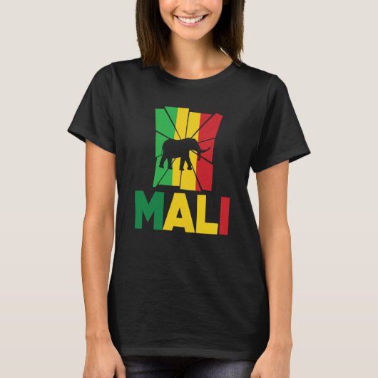 T-shirt Mali Mali Mali Mali Drapeau Éléphant Animal Silhou (Devant)