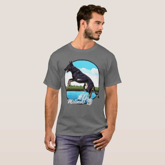T-shirt Malinois noir dans l'eau (Devant entier)