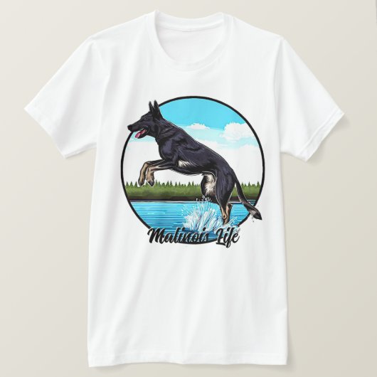 T-shirt Malinois noir dans l'eau (Design devant)