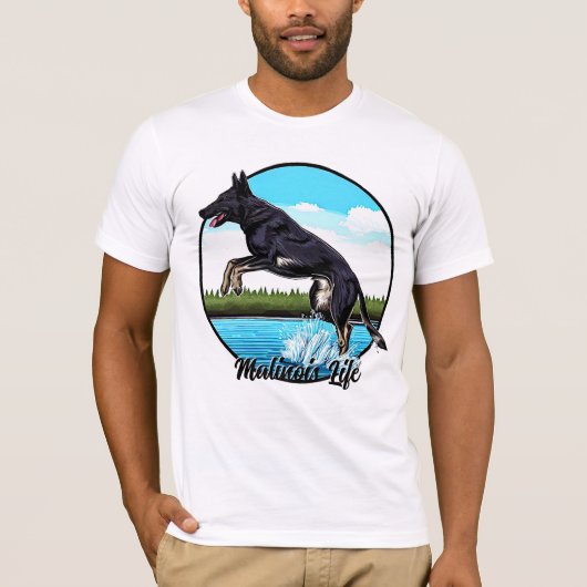 T-shirt Malinois noir dans l'eau (Devant)