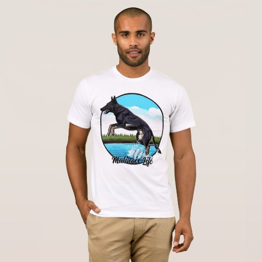 T-shirt Malinois noir dans l'eau (Devant entier)