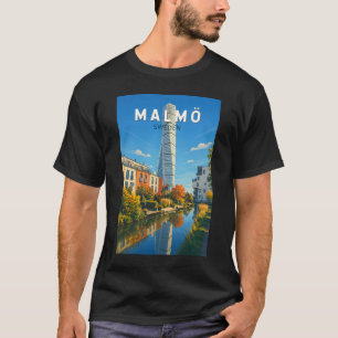 T-shirt Malmö Suède Illustration Voyage Art Vintage