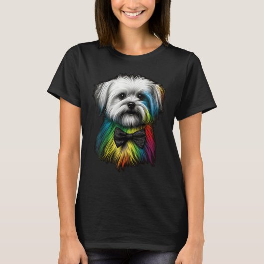 T-shirt Maltese dog Gay Pride LGBT Rainbow Flag on Maltese (Devant)
