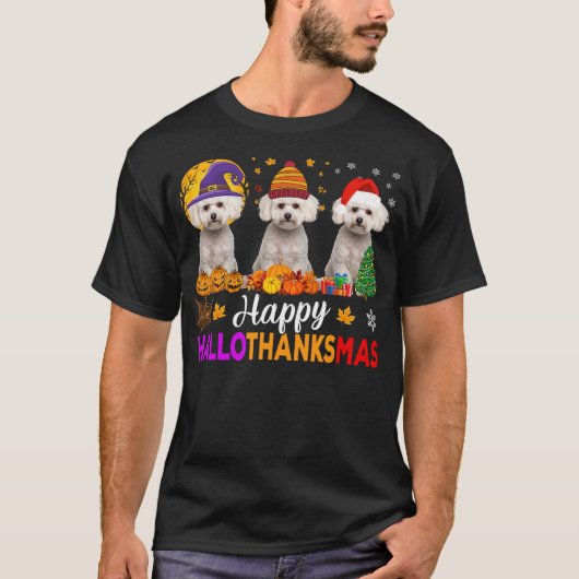T-shirt Maltese Dog Halloween Christmas Hallothanksmas (Devant)