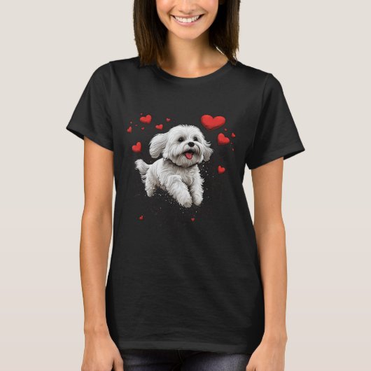 T-shirt Maltese Dog Love Heart For Valentines Day Maltese (Devant)
