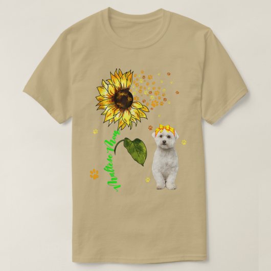 T-shirt Maltese Maman mignonne Tournesol Chien Paws Propri (Design devant)