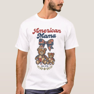 T-shirt Mama Américaine Ours Patriote Patchwork Vector Des