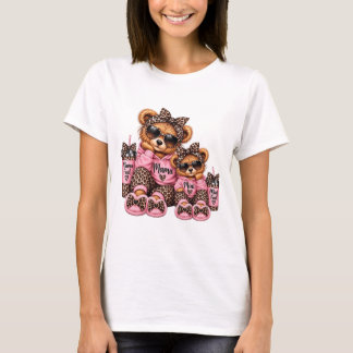 T-shirt Mama and Mini Leopard Print Teddy Bear Matching