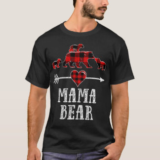 T-shirt Mama Bear 3 Cubs Chemise Noël Mama Bear Plaid