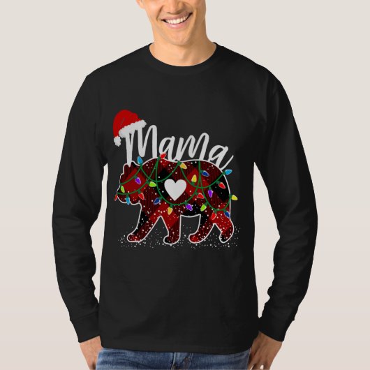 T-shirt Mama Bear Christmas Red Buffalo Plaid avec Père No (Devant)