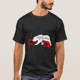 T-shirt Mama Bear Deux Cubs Red Plaid Maman Pajama de Noël