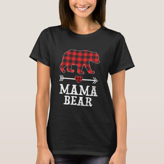 T-shirt Mama Bear Pajama de Noël Buffle Rouge Plaid (Devant)