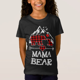 T-Shirt Mama Bear Pajama de Noël Rouge Plaid Buffalo Famil