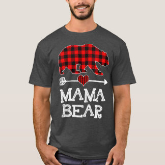 T-shirt Mama Bear Pajama de Noël Rouge Plaid Buffalo Famil