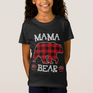 T-Shirt Mama Bear Pajama de Noël Rouge Plaid Buffalo Famil
