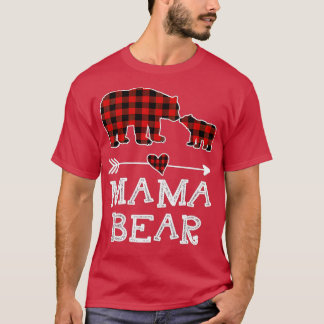 T-shirt Mama Bear Pajama de Noël Rouge Plaid Buffalo Famil