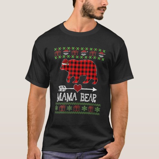 T-shirt Mama Bear Père Noël Red Plaid Family Pajamas Pour (Devant)