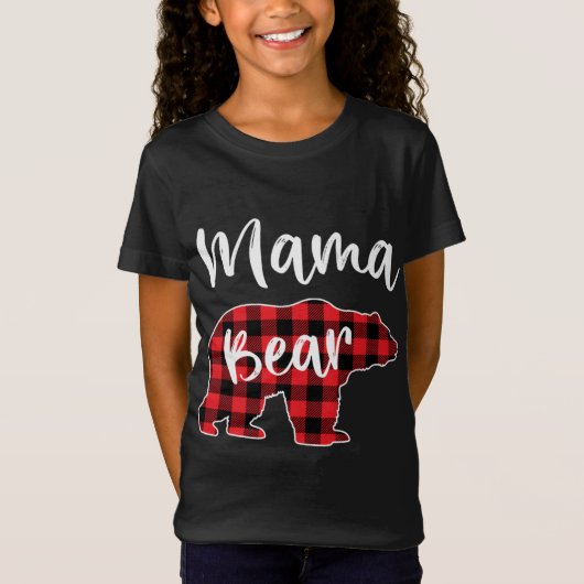 T-Shirt Mama Bear Red Plaid Pajama Famille de Noël (Devant)