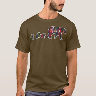T-shirt Mama Bear Trois 3 Cubes Tartan Plaid Bleu Vert Rou