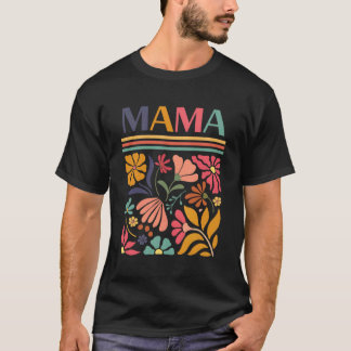 T-shirt Mama Boho Fleurs Florales Rétro Art Populaire Vint