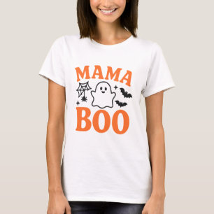 T-shirt Mama Boo Orange & Noir Cute famille Halloween Ma