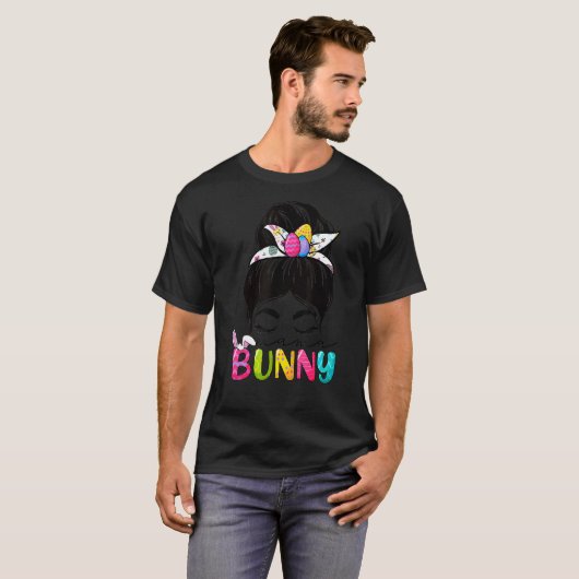 T-shirt Mama Bunny Fête de Pâques Messy Hair Bun Maman W (Devant entier)