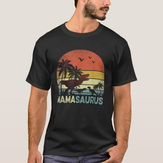 T-shirt Mama Dinosaur Mamasaurus 2 Deux enfants (Devant)
