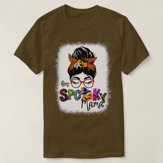 T-shirt Mama Éffrayante Bleached Pour Halloween Messy Bun  (Design devant)