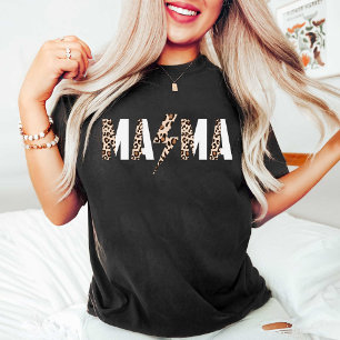 T-shirt Mama Empreinte de léopard noir et blanc Anniversai