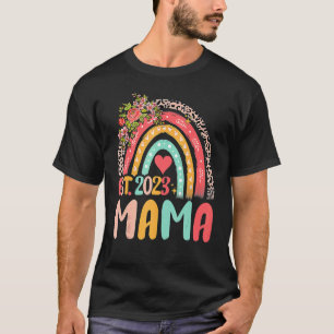 T-shirt Mama Est 2023 Mignonne Nouvelle Maman Femmes Leopa