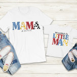T-shirt Mama Est Date Colorée Pays Mère Son Correspondant<br><div class="desc">Mama design with customizable established date,  with lettres "Maman" in a colorful and whimsical country rodeo color theme. Find a matching "maman's little man" shirt in my "mommy and me matching designs & poists" collection.</div>