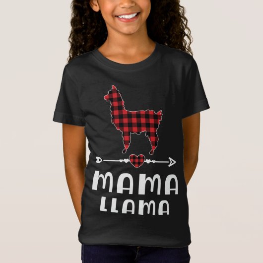 T-Shirt Mama Llama Pyjama de Noël Buffle Rouge Plaid Fami (Devant)