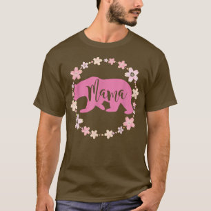 T-shirt Mama Ours rose avec Floral Boarder Fun Maman Mère