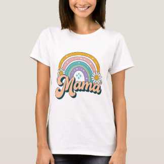 T-shirt Mama Rétro Arc-en-Ciel | Fleur Florale Pastel Groo