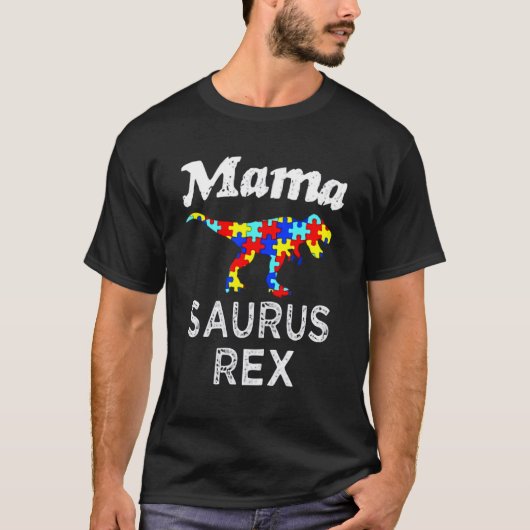 T-shirt Mama Saurus Rex sensibilisation à l'autisme (Devant)
