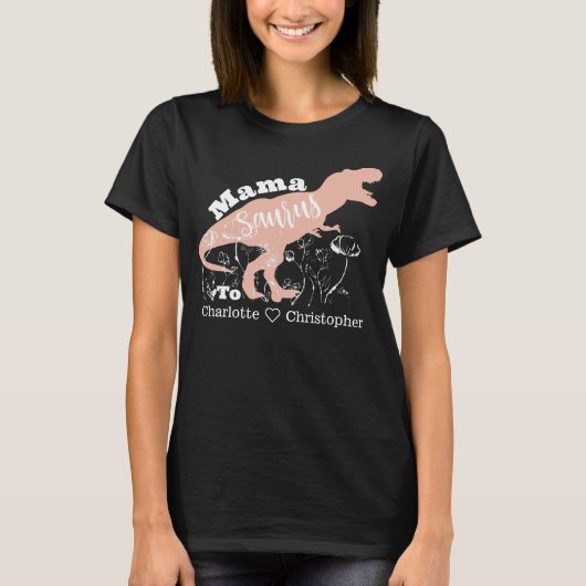 T-shirt Mama Saurus - Silhouette rose T-Rex (Devant)