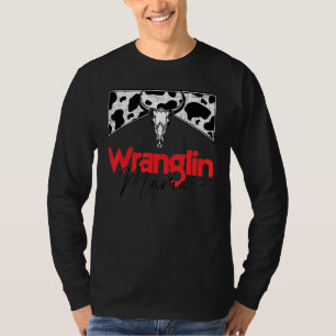 T-shirt Mama Wranglin Crâne de Taureau Rouge Léopard Weste