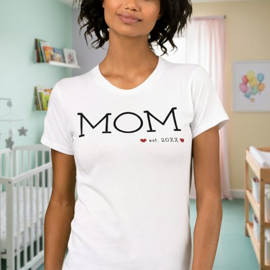 T-shirt Maman a établi deux coeurs Noir minimal