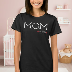T-shirt Maman a établi deux coeurs Noir minimal