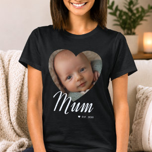 T-shirt Maman a établi un script cœur photo noir
