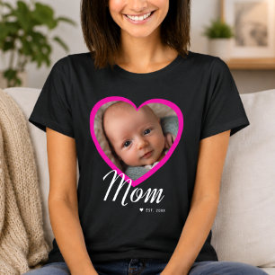 T-shirt Maman a établi un script cœur rose photo noir