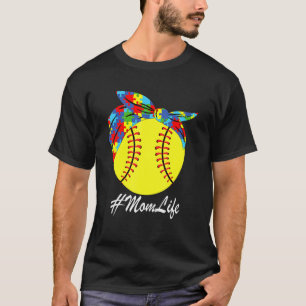 T-shirt Maman Autisme Softball Chignon En désordre Sensibi
