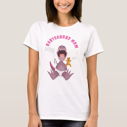 T-shirt Maman Babysaurus T-rex rose (Devant)
