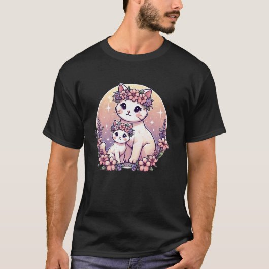 T-shirt Maman Chat Fleur Chatons (Devant)