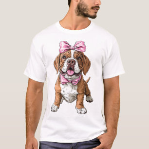 T-shirt Maman Chien Mastiff Fille Rose Ruban Coquette