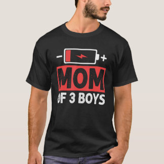 T-shirt Maman de 3 garçons Maman à batterie faible Fête de