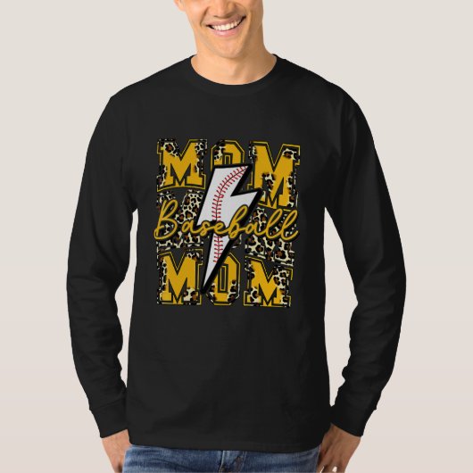 T-shirt Maman de baseball Baseball Éclair Léopard Jaune (Devant)